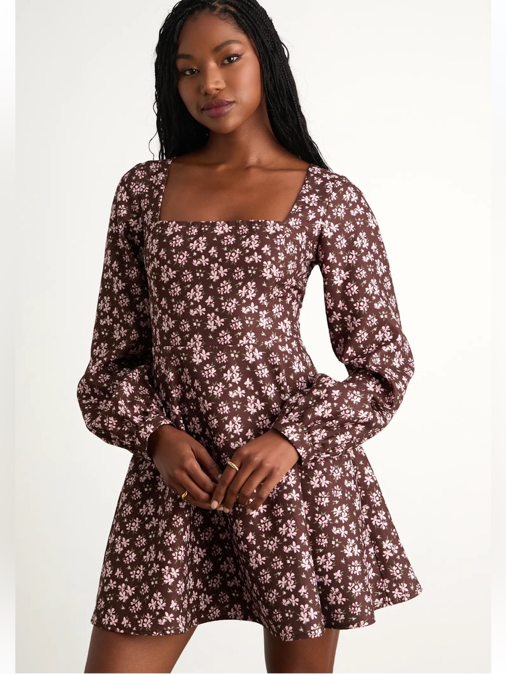 Lulu's Daily Affection Brown Floral Corduroy Mini Dress sz Large Sold Out!